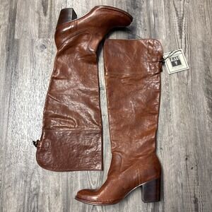 Frye Lucinda Over-the-Knee Slouch Boots Block Heel Size 11 Pull On Brown Leather